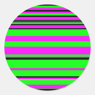 Hot Pink Green Black Colourful Stripe Pattern Classic Round Sticker