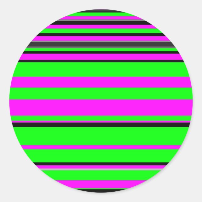 Hot Pink Green Black Colourful Stripe Pattern Classic Round Sticker (Front)