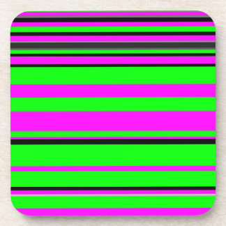 Hot Pink Green Black Colourful Stripe Pattern Coaster