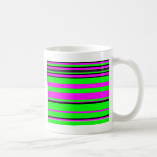 Hot Pink Green Black Colourful Stripe Pattern Coffee Mug