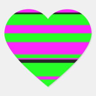 Hot Pink Green Black Colourful Stripe Pattern Heart Sticker