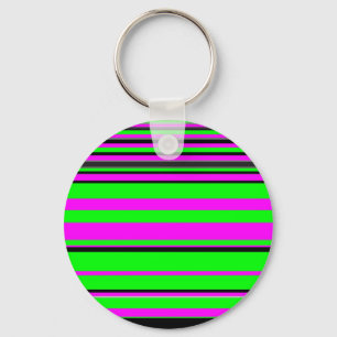 Hot Pink Green Black Colourful Stripe Pattern Key Ring