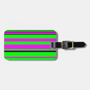 Hot Pink Green Black Colourful Stripe Pattern Luggage Tag