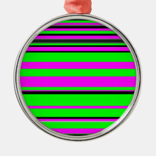 Hot Pink Green Black Colourful Stripe Pattern Metal Tree Decoration