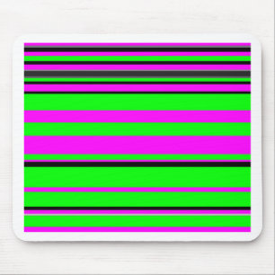 Hot Pink Green Black Colourful Stripe Pattern Mouse Mat