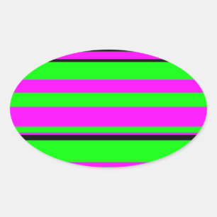 Hot Pink Green Black Colourful Stripe Pattern Oval Sticker