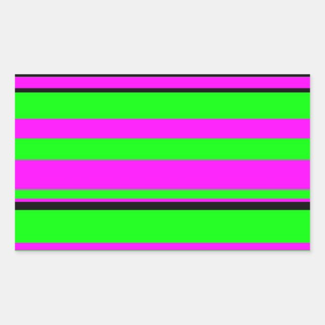 Hot Pink Green Black Colourful Stripe Pattern Rectangular Sticker (Front)