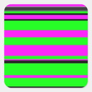 Hot Pink Green Black Colourful Stripe Pattern Square Sticker
