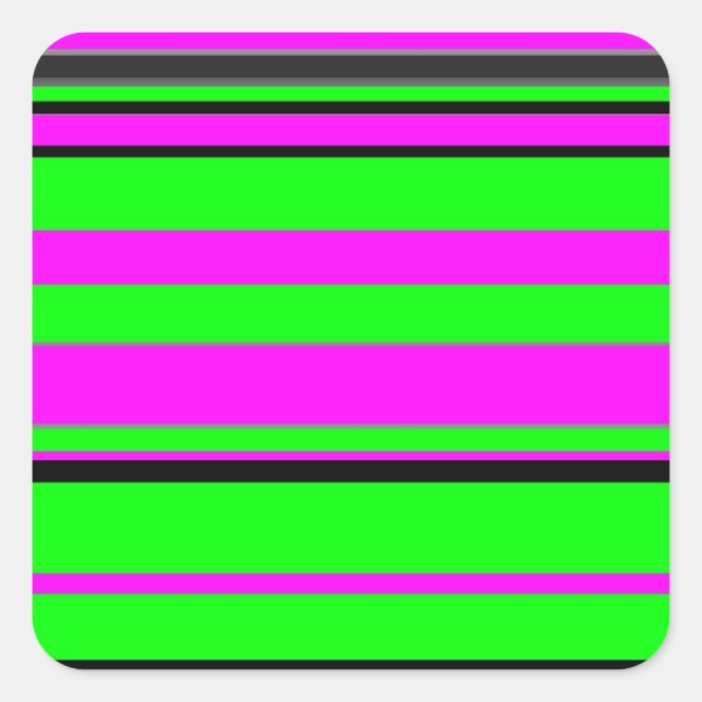 Hot Pink Green Black Colourful Stripe Pattern Square Sticker (Front)