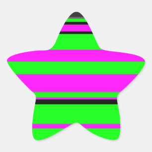Hot Pink Green Black Colourful Stripe Pattern Star Sticker