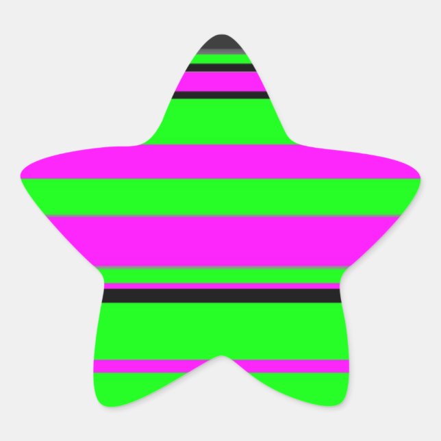 Hot Pink Green Black Colourful Stripe Pattern Star Sticker (Front)