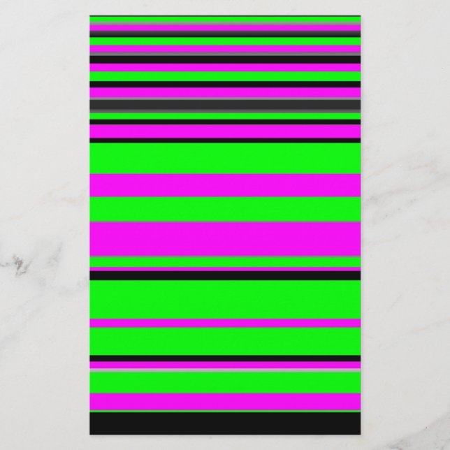 Hot Pink Green Black Colourful Stripe Pattern Stationery (Front)