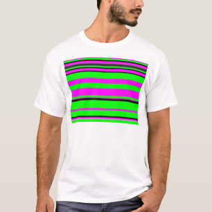 Hot Pink Green Black Colourful Stripe Pattern T-Shirt