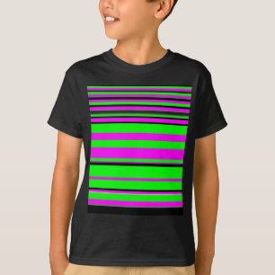 Hot Pink Green Black Colourful Stripe Pattern T-Shirt