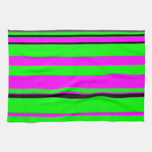 Hot Pink Green Black Colourful Stripe Pattern Tea Towel