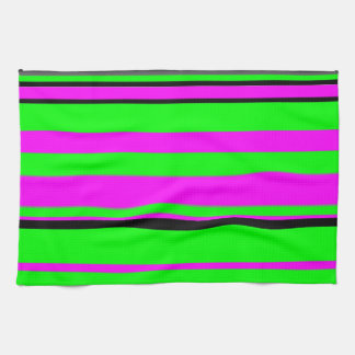Hot Pink Green Black Colourful Stripe Pattern Tea Towel