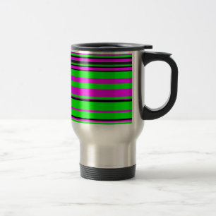 Hot Pink Green Black Colourful Stripe Pattern Travel Mug