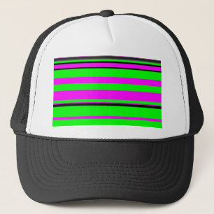 Hot Pink Green Black Colourful Stripe Pattern Trucker Hat