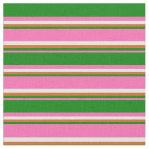 Hot Pink, Green, Chocolate & White Stripes Fabric
