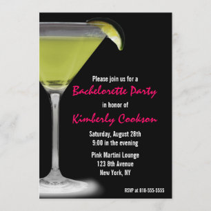 Hot Pink Green Martini Bachelorette Party Invitation