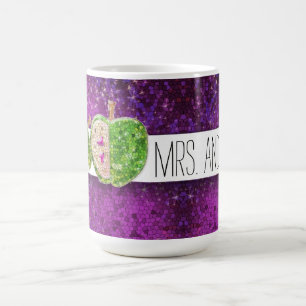 Hot Pink Green Teachers Apple Dark Purple Glitter Coffee Mug