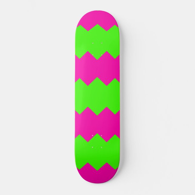 hot Pink & Green Zig Zag Stripe Pattern Skateboard (Front)