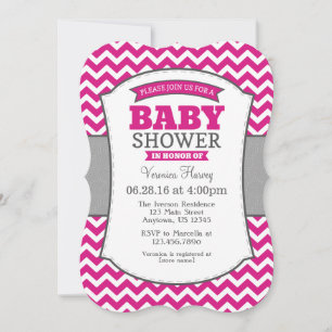 Hot Pink Grey Chevron Baby Shower Invitation