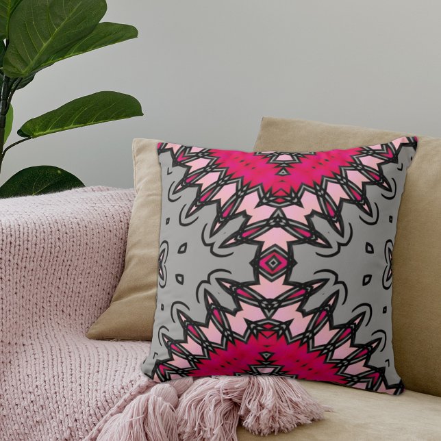 Hot Pink & Grey Chic Modern Stylish Geometric Cushion (Creator Uploaded)