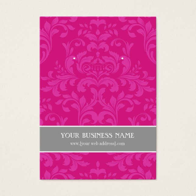 Hot Pink Grey Damask Custom Earring Card (Front)
