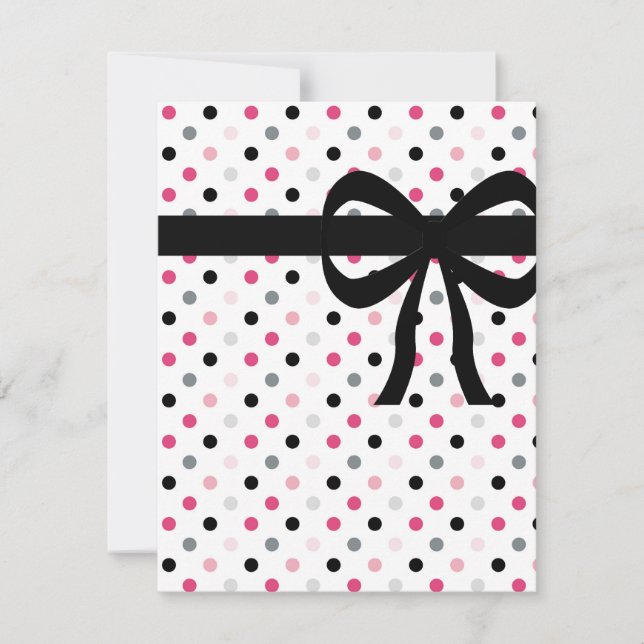 Hot Pink Grey, Light Pink and Black Polka Dots Invitation (Front)