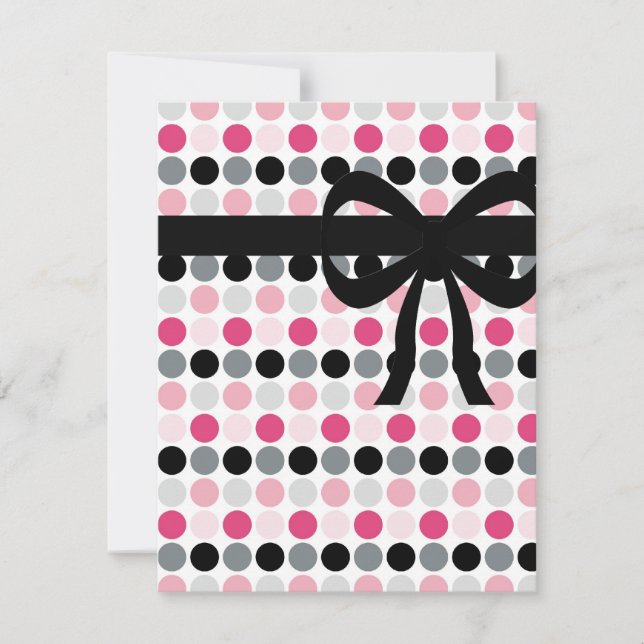 Hot Pink, Grey, Light Pink and Black Polka Dots Invitation (Front)