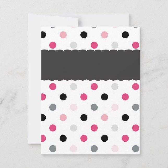Hot Pink Grey, Light Pink and Black Polka Dots Invitation (Front)