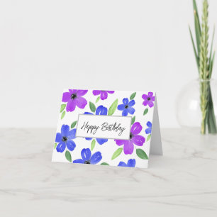 Hot Pink Grey Watercolor Five Petal Floral Motif Card