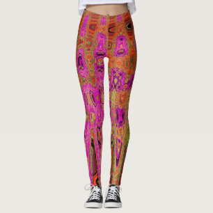 Hot Pink Groovy Abstract Retro Atomic Waves Leggings
