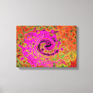 Hot Pink Groovy Abstract Retro Liquid Swirl Canvas Print