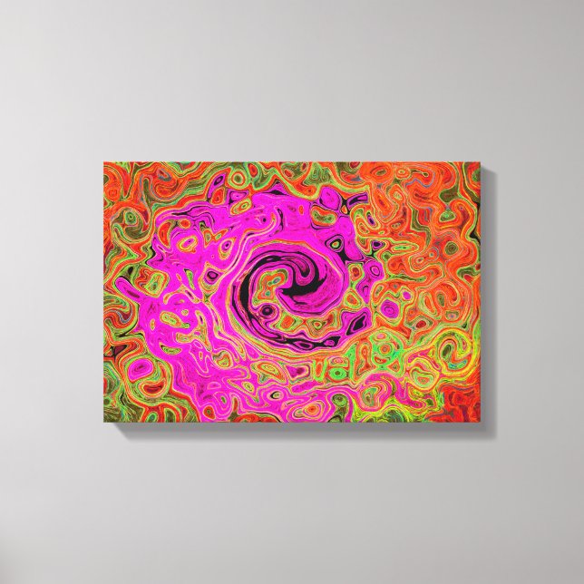 Hot Pink Groovy Abstract Retro Liquid Swirl Canvas Print (Front)