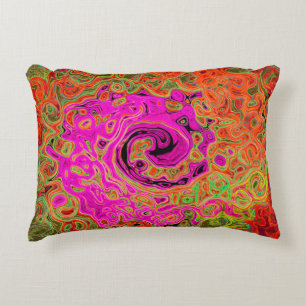 Hot Pink Groovy Abstract Retro Liquid Swirl Decorative Cushion