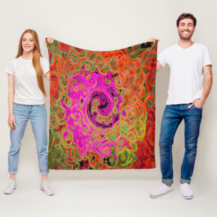 Hot Pink Groovy Abstract Retro Liquid Swirl Fleece Blanket