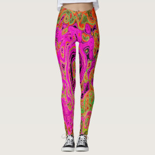 Hot Pink Groovy Abstract Retro Liquid Swirl Leggings