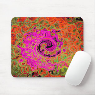 Hot Pink Groovy Abstract Retro Liquid Swirl Mouse Mat