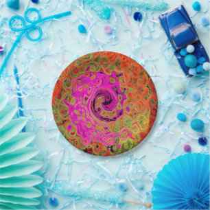 Hot Pink Groovy Abstract Retro Liquid Swirl Paper Plate