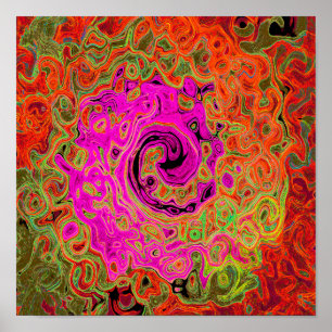 Hot Pink Groovy Abstract Retro Liquid Swirl Poster