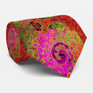 Hot Pink Groovy Abstract Retro Liquid Swirl Tie