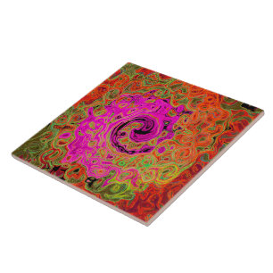 Hot Pink Groovy Abstract Retro Liquid Swirl Tile