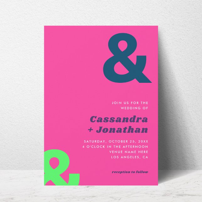 Hot Pink Groovy Retro | Bold Ampersand Wedding     Invitation (Creator Uploaded)