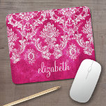 Hot Pink Grunge Damask Pattern Custom Text Mouse Mat<br><div class="desc">A vintage pattern with a chalkboard and lace design. Look closely to the flowers and leaves.A trendy design with jewel tone colors and elegance. Items are easier to customize when you replace all text and photos first. If your art still needs to be adjusted, click on the Customize This button....</div>