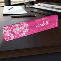 Hot Pink Grunge Damask Pattern Custom Text