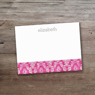 Hot Pink Grunge Damask Pattern Custom Text Post-it Notes
