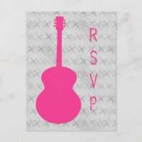 Hot Pink Guitar Grunge RSVP Postcard