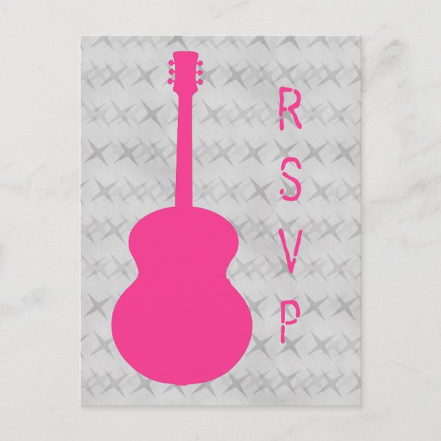 Hot Pink Guitar Grunge RSVP Postcard (Front)
